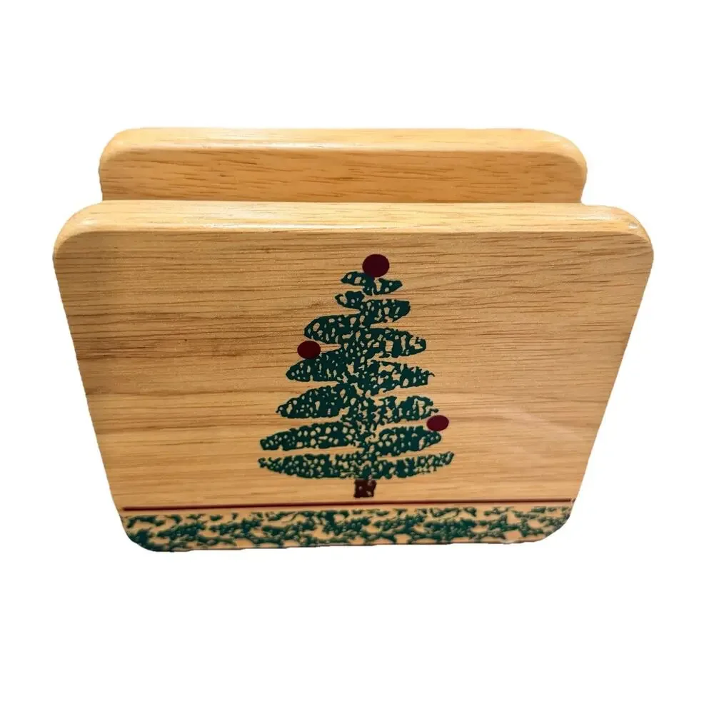 Furio Vintage Wood Christmas Tree Holiday Napkin Holder 1999 Taiwan